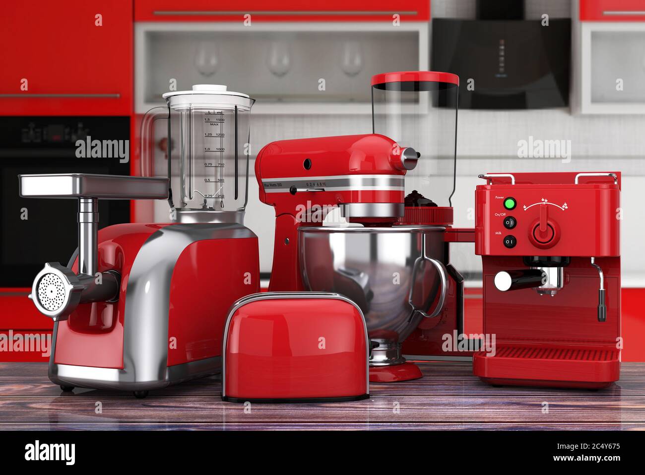 red kitchen appliances