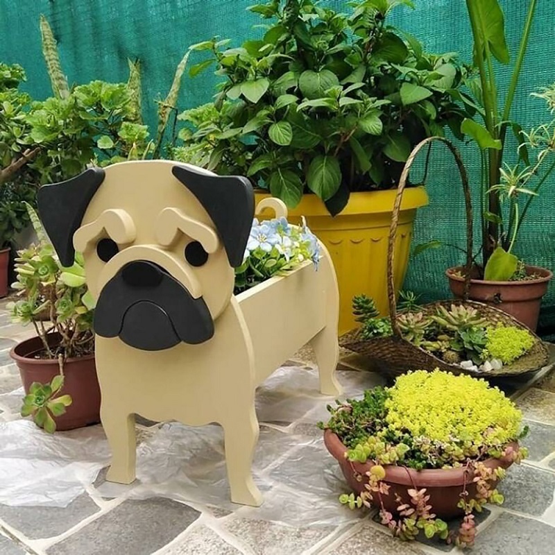 dogs out of flower pots