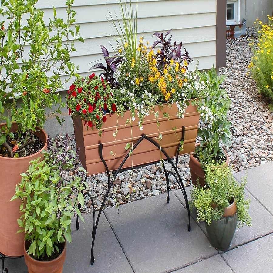 pots in flower bed