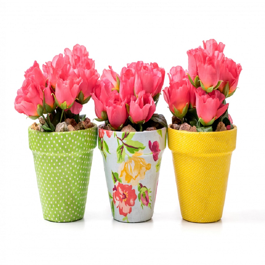 how to decorate flower pots with fabric