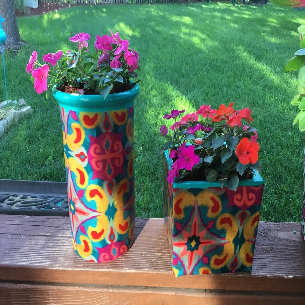 how to decorate flower pots with fabric